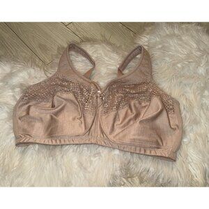 Glamorise Magic Lift Moisture Control Wireless Bra Lace Womens 40F Beige 1064